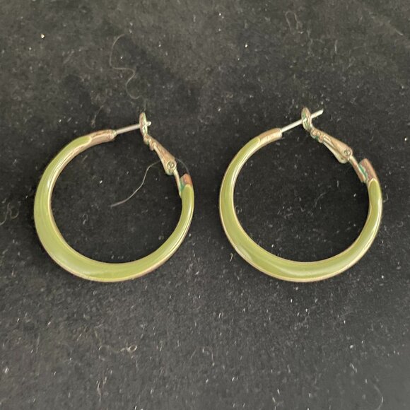 Hoop Pierced Earrings Leverback Moss Green - Picture 3 of 3